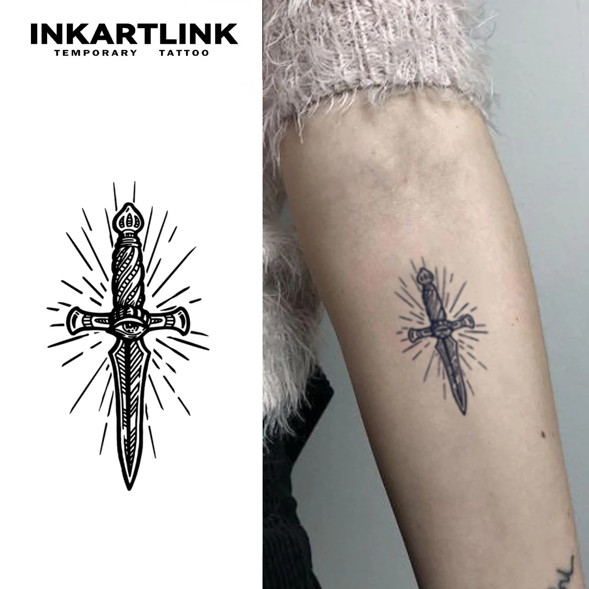 

3 pcs Dagger Temporary Tattoo,Lasts To 15 Days New Technology Magic Waterproof Semi Permanent Sticker.
