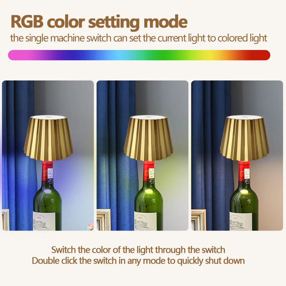 

Лампа для бутылки вина с сенсорным управлением, беспроводная настольная лампа RGB/3 цвета, креативная лампа для бутылок, зарядка через USB для использования в помещении и на открытом воздухе