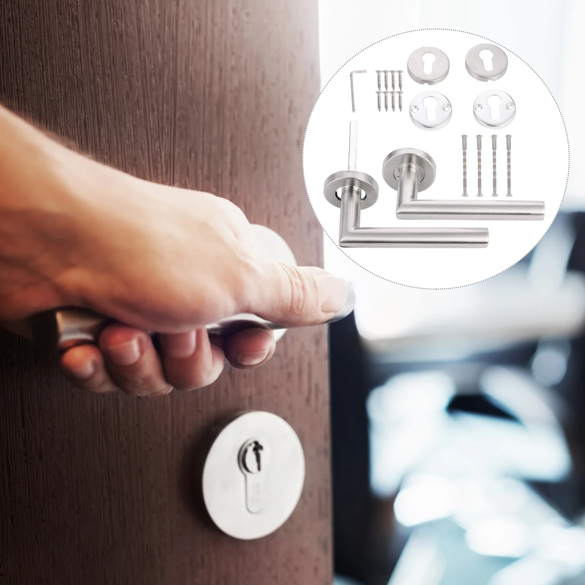 

2 pcs Stainless Steel Door Handle Lever Set Modern Round Passage Right Angle Handle For Home Decor Closet Fire Door Split Lock