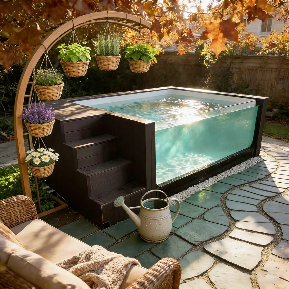 40FT Inground Container Pool 20FT Above Ground Prefab Style Shipping Container Pool with Wood Finish Plunge