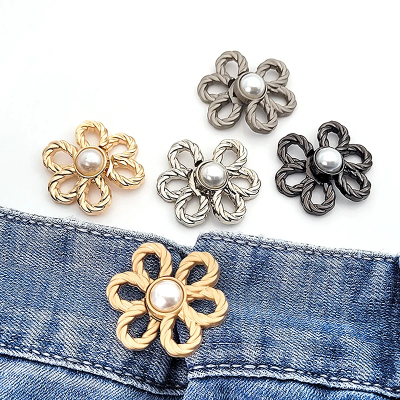 Reusable Detachable Waistband Flower Buttons Tool Jeans Waist Buckle Adjustment Button For Pants Jeans Waist Clip