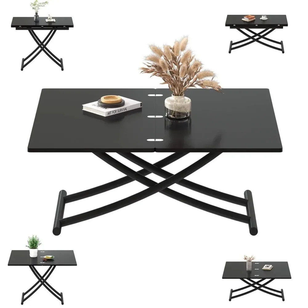 2024 New  Folding Dining Table, Height Adjustable Lift Top Coffee Transformer Table with Metal Legs for Space Saving Living Room