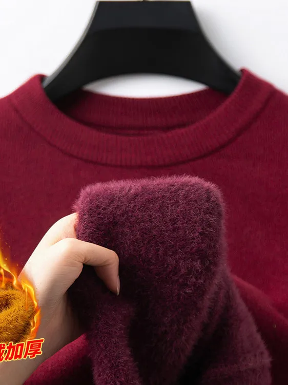 

Men's Fce Lined Thiened Loose Fit Color Knitwear Warm Base Layering irt Comfortable Soft Polyester Blend Long Sl...