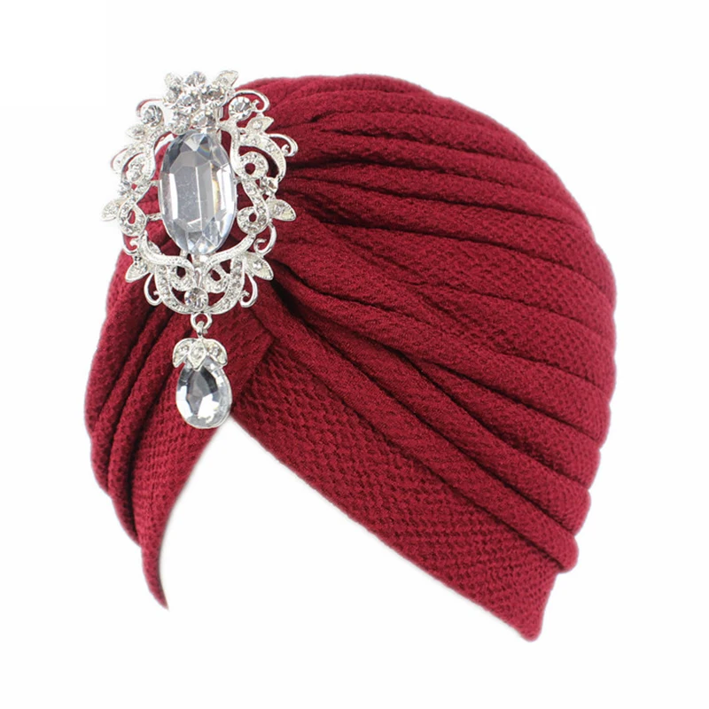 New women jewelry Turban Hat with Pendant Fashion Muslim Hijab Caps Diamonds Head Wrap Ladies Bandana Chemo Cap Arab Wrap