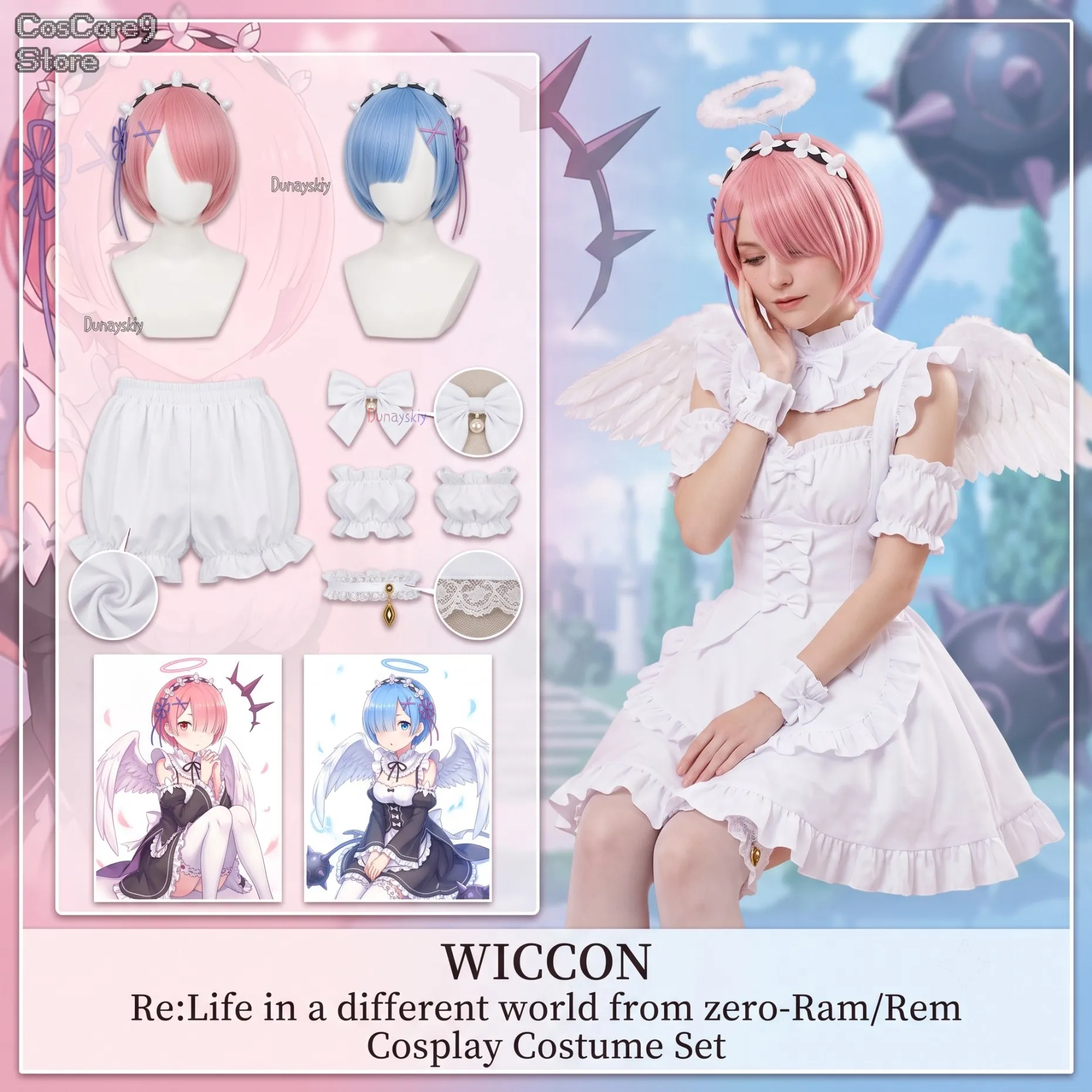 jirai kei wig Halloween Christmas party cosplay Ram Rem costume Sweet Angel Pure white pajamas kawaii cute dress anime RE:zero 0