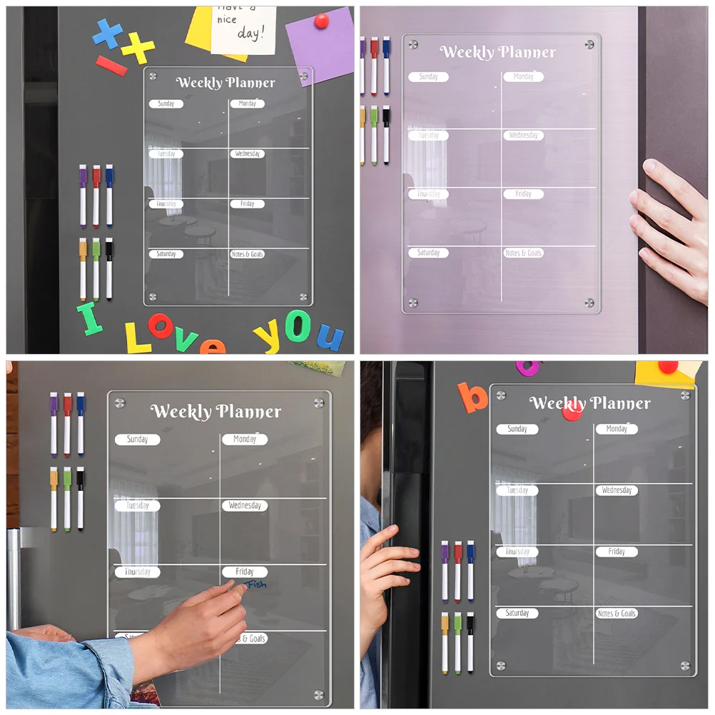 

2Pcs Acrylic Dry Erase Board Magnetic Menu Planner Fridge Clear Writing Board Weekly Scheduler Reminder Dry Erase Boards
