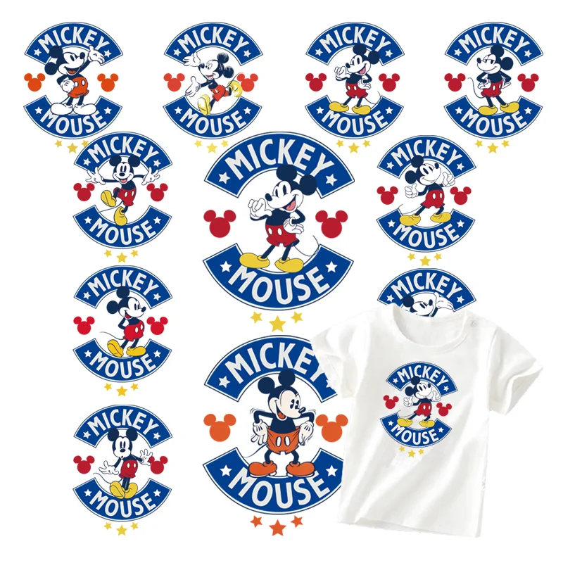 Fashion Mickey Mouse Iron on patches self-adhesive heat transfer stickers stripes for jeans