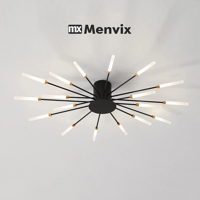 Modern Flower Shape Ceiling Lamp for Living Room Dining Room Flush Mount Metal Acrylic Sputnik Firework Petal Lighting Fixture