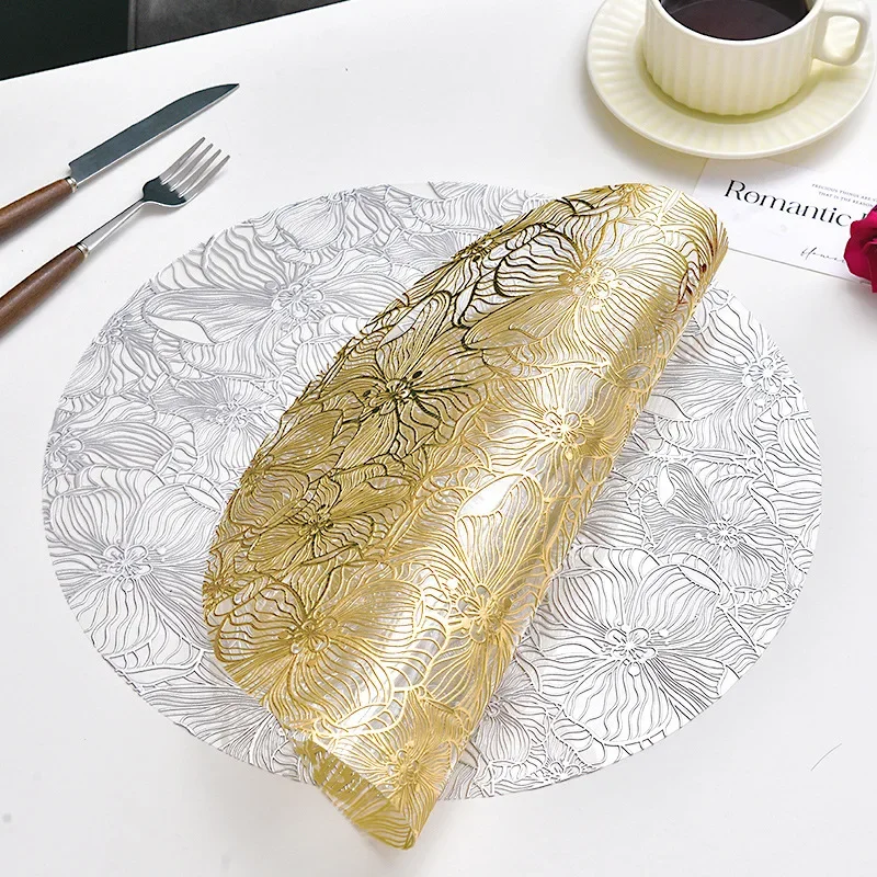 Mantel Individual redondo de pétalos de flores, PVC transparente, impermeable y con aislamiento térmico, estampado de PP, tapete decorativo para mesa de comedor de alta gama, 1 ud.