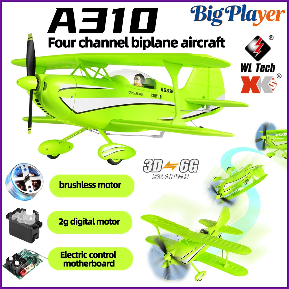 WLtoys A310 Brushless RC Airplane 4CH Dual-Wing Plane with Gyroscope Switchable 3D & 6G Flight Mode Hobby Toy Gift for Boys