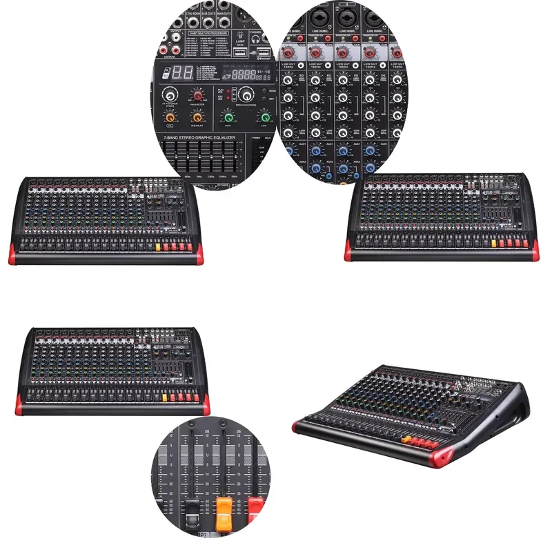 Pa System Professional Stereo Mixing Board Digital Hybrid Audio 14 Channel Mixer 12 Mono+2 Stereo Main Out: 1 Stereo 24bit