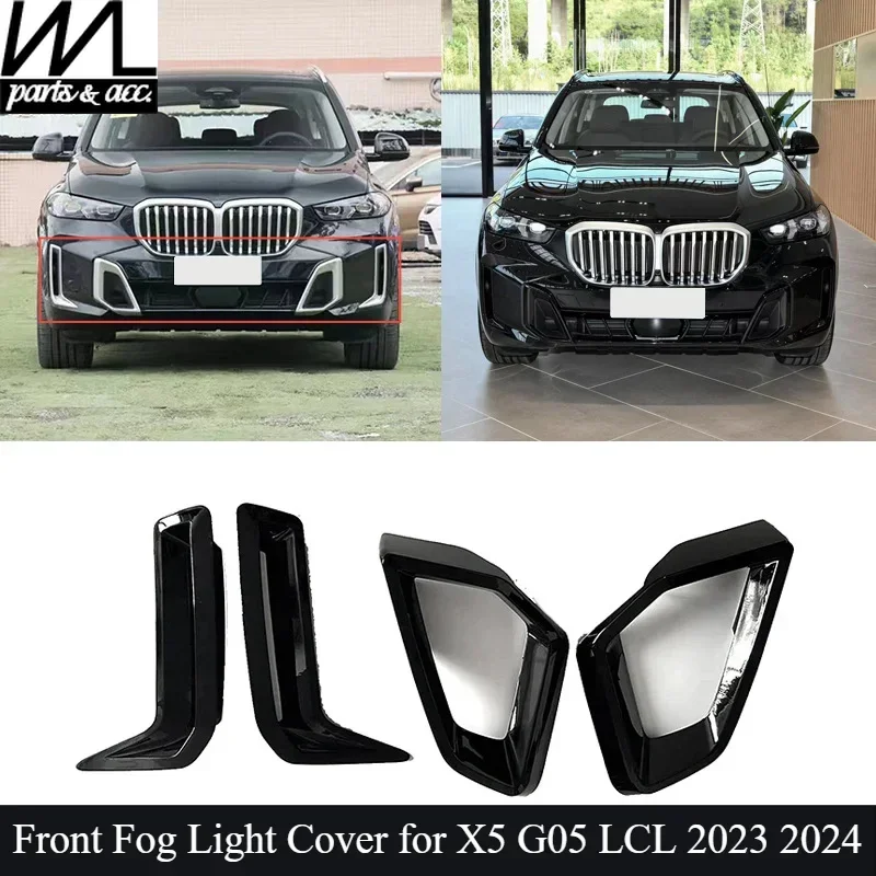 Front Fog Lamp Frame Outlet Cover Grille Ventilation for BMW X5 G05 LCI 2023 2024 Body Kits Black Grill Car Stickers Accessories