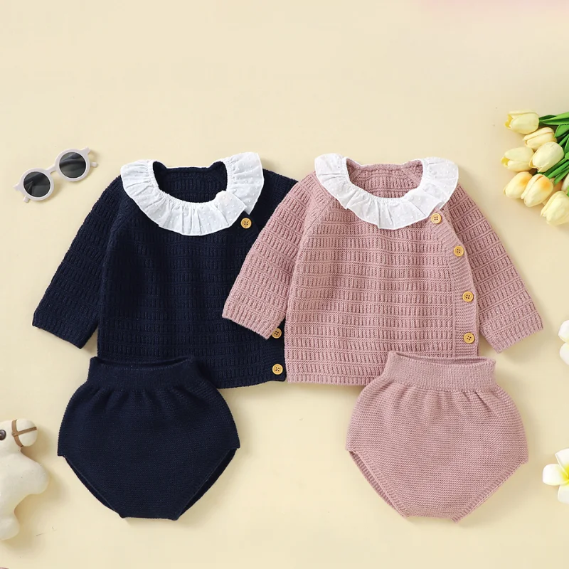 Sets Winter Casual Long Sleeve Knit Sweaters Shirts+Bottoms Newborn Infant 2pcs Outfit 0-18m Children Costume Baby Girls Clothes