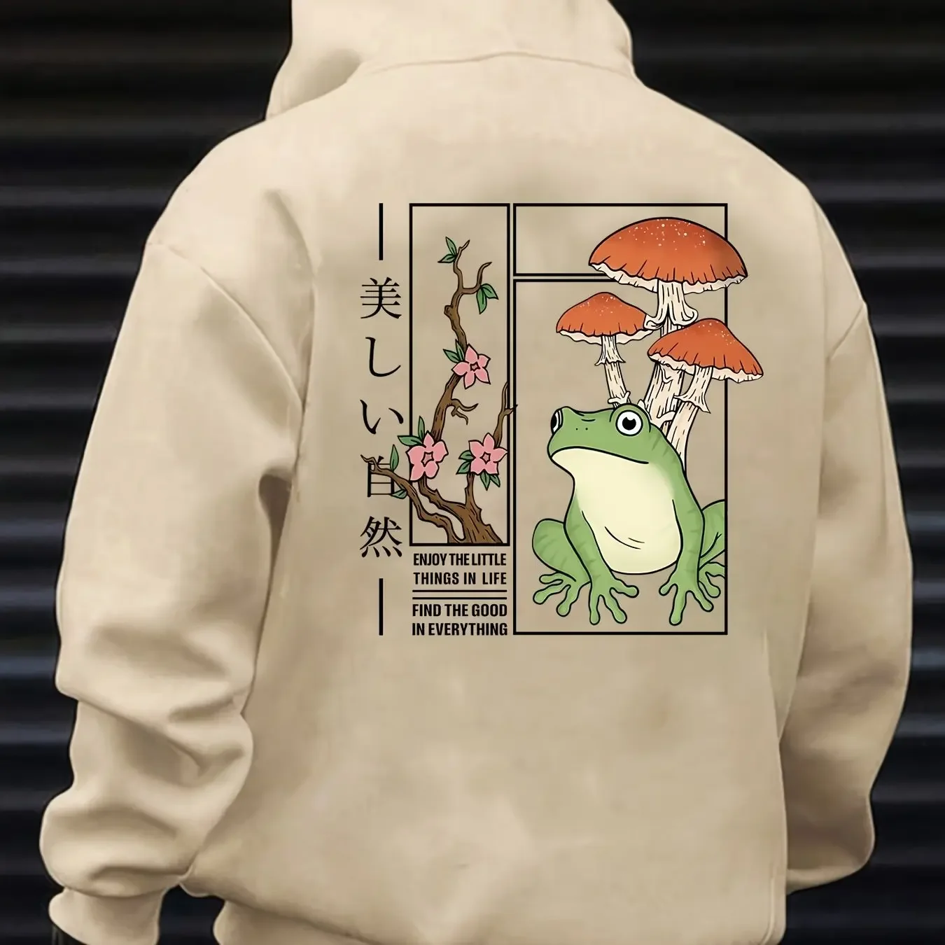 

Men'S Frog Print Fleece Sweatshirt, Casual Outdoor Hooded Sweatshirt
