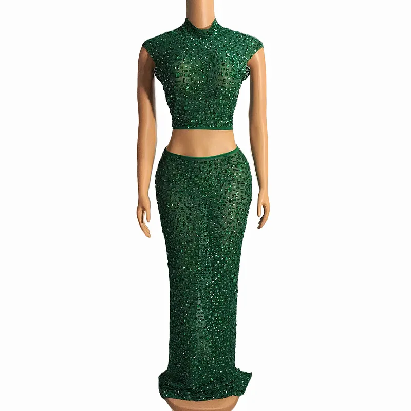 Costume di compleanno Cristalli affascinanti Abito scintillante Donne eleganti Abiti Para Mujer Elegantes Abiti Con Manga Fiesta Elegantes