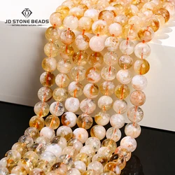 Cuentas de cristal de cuarzo dorado de piedra Natural 1A, cuentas redondas de piedras preciosas de espaciador suelto para la fabricación de joyas, collar, pulsera, accesorio
