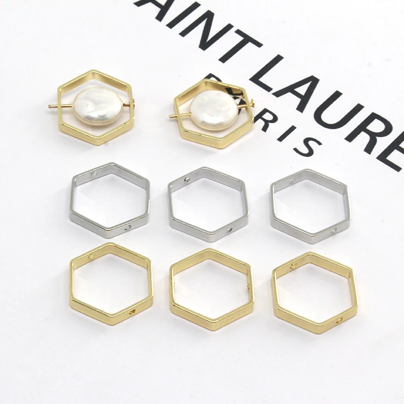 Mix 10pcs/pack Hollow Hexagon Earring Connector Findings Simple Bracelet Bead Connect Borders Accessory DIY Jewelry Accessory