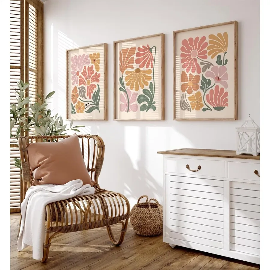

Boho Flower Wall Art Decor Abstract Floral Canvas Prints Botanical Plant Wall Art Pictures Minimalist Flower Painting Poster fo