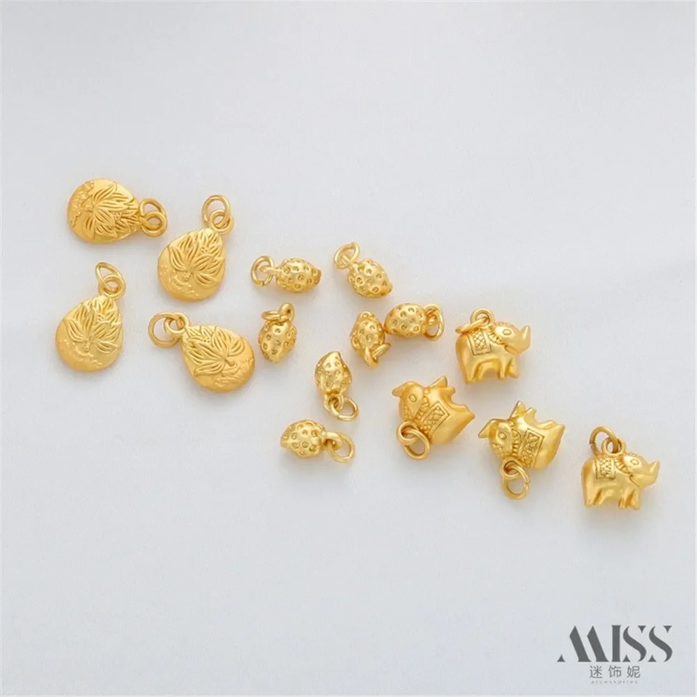 

18K Gold Color Elephant, Strawberry, Water Drop Lotus Pendant, DIY Bracelet, Necklace, Pendant Accessories