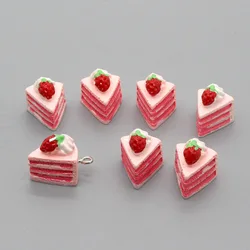 10Pcs 3D Strawberry Cake Resin Charms Cute Imitation Dessert Food Pendants for Jewelry Keychain Making DIY Keychain Earrings