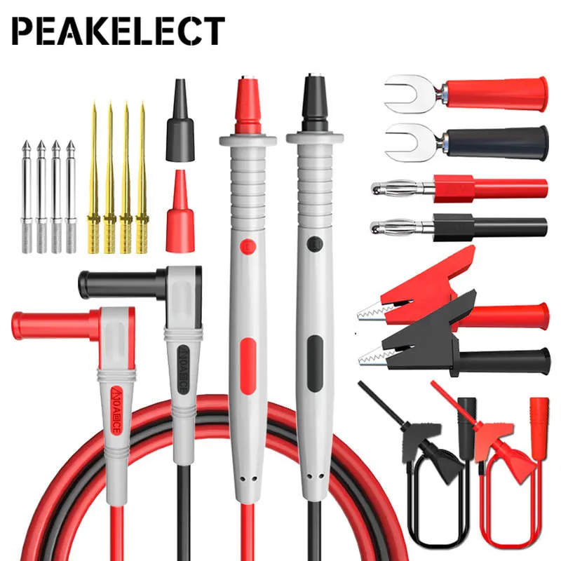 

Peakelect P1503D 20PCS Multimeter Test Leads Kit 4mm Banana Plug Cable with Replaceable Needles Probes Test Hook Alligator Clip