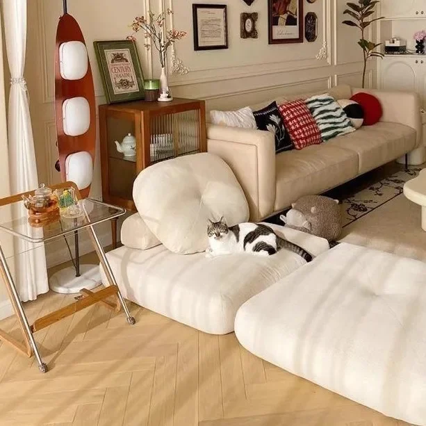 Single sofa small apartment living room folding disassembly and washing tatami dual-purpose cream tofu block hair bed