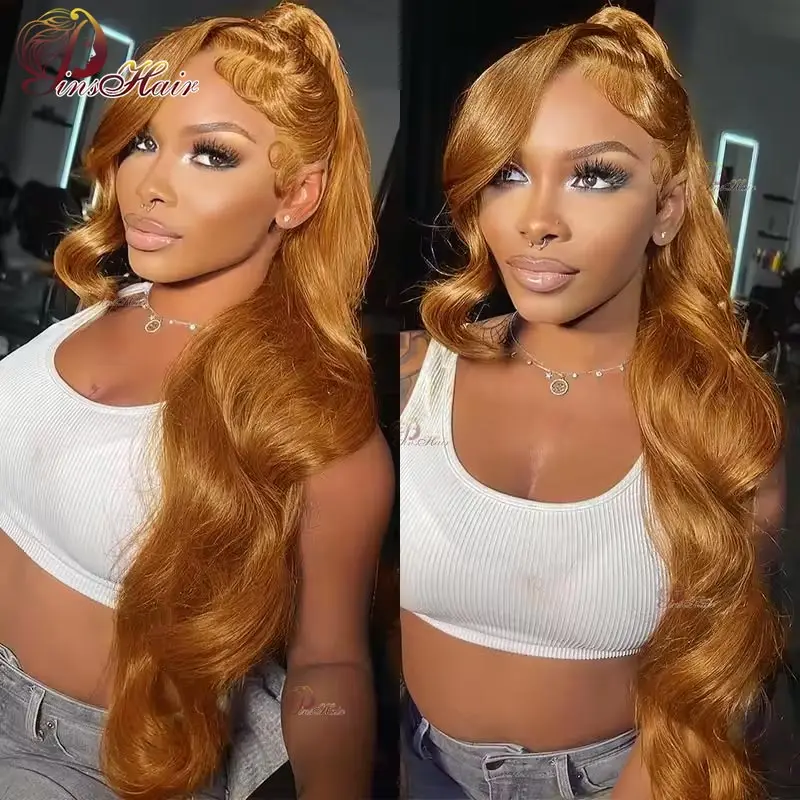 Ginger Brown 13x6 Lace Front Human Hair Wigs Body Wave Lace Frontal Wig #30 Blonde Color Lace Front Wig For Women Remy Hair 34''