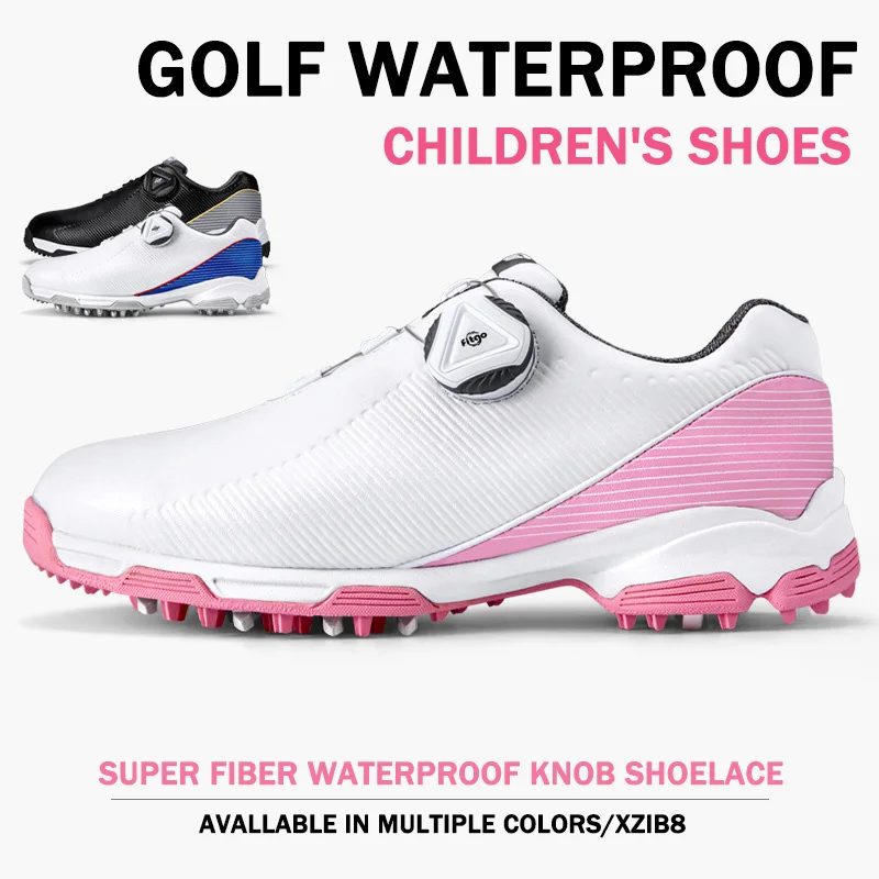 Children's Pro Golf Sneakers Small Size 31-38 Waterproof Knobs Buckle Women Pink Comfort Golf Grand Walking Sneakers