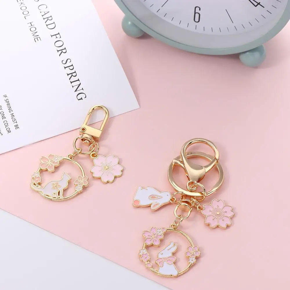 

Decoration Key Accessories Headset Pendant Interior Accessories Key Rings Rabbit Cat Keychain Pink Sakura Bag Pendants
