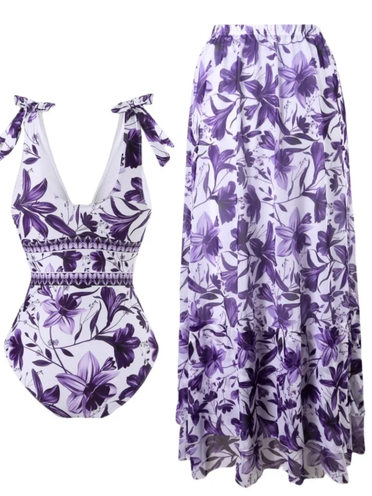 بيكيني ارتداءها ملابس النساء مع تنورة ثوب السباحة الصيف جديد كشكش لصق طباعة بحر عطلة بيكيني التستر وتتسابق