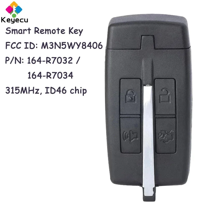 

KEYECU Smart Remote Control Car Key With 4 Buttons 315MHz ID46 Chip for Ford Taurus for Lincoln MKS MKT 2009-2012 Fob M3N5WY8406