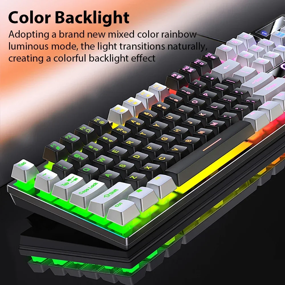 K500 Wired Keyboard 104 Keys Mechanical Feel Office Gaming Keyboard RGB Lighting Backlit For Desktop Laptop PC Computer E-sports