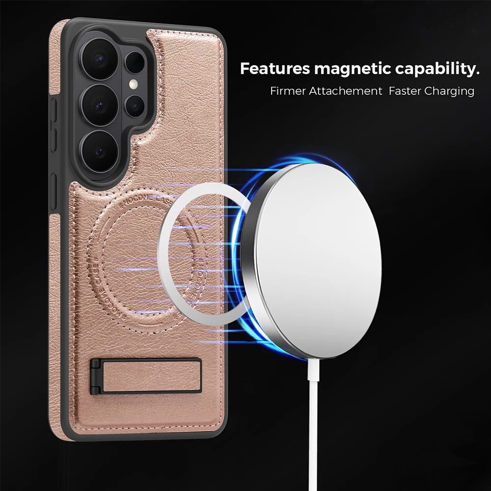 Magnetic Bracket Phone Case For Samsung Galaxy S26 S25 Ultra Plus S24 FE Edge 5G PU Leather Shockproof Cases Magnetism Charging - view 2