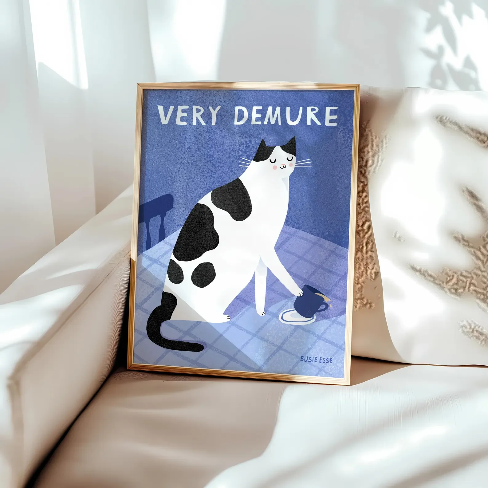 Sehr zurückhaltende Katze, Wandkunstdruck, Küche, Esszimmer, physischer Druck, schwarz-weiße Katze, Gemälde, ungerahmte Katze, Poster, Geschenkdekoration