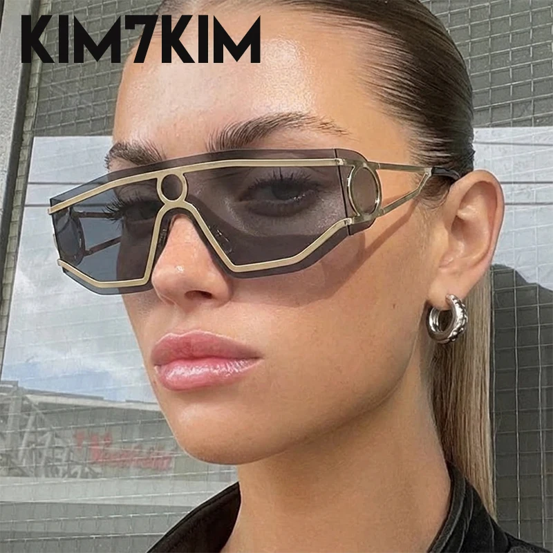 

Vintage Rimless One-Piece Punk Shield Sunglasses Women 2025 Luxury Brand Oversized Mask Wrap Around Sun Glasses Windproof Shades