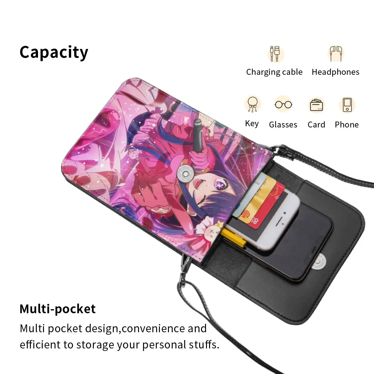 Anime Oshi No Ko Ai Hoshino Crossbody Wallet Cell Phone Bag Shoulder Bag Cell Phone Purse Adjustable Strap