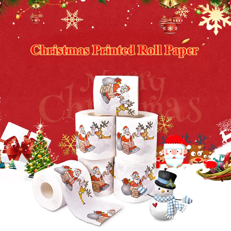 Christmas Print Toilet Roll Paper Xmas Decor Santa Claus Bath Toilet Roll Paper Christmas Supplies Xmas Tissue Roll HomeOrnament