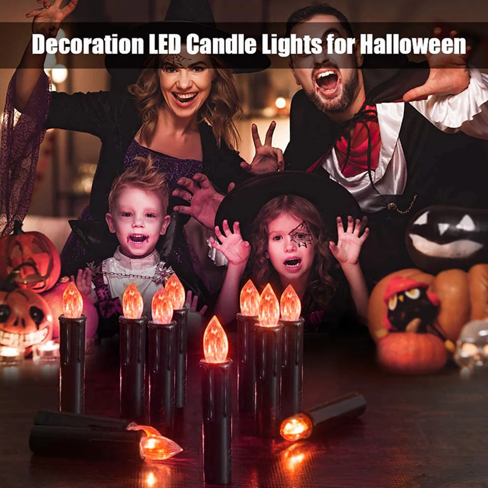 FPOO 10/20/30PCS LED Candles Black Battery Operated Candle Timer Remote Colorful Lighting Decorative Flameless Halloween Candle