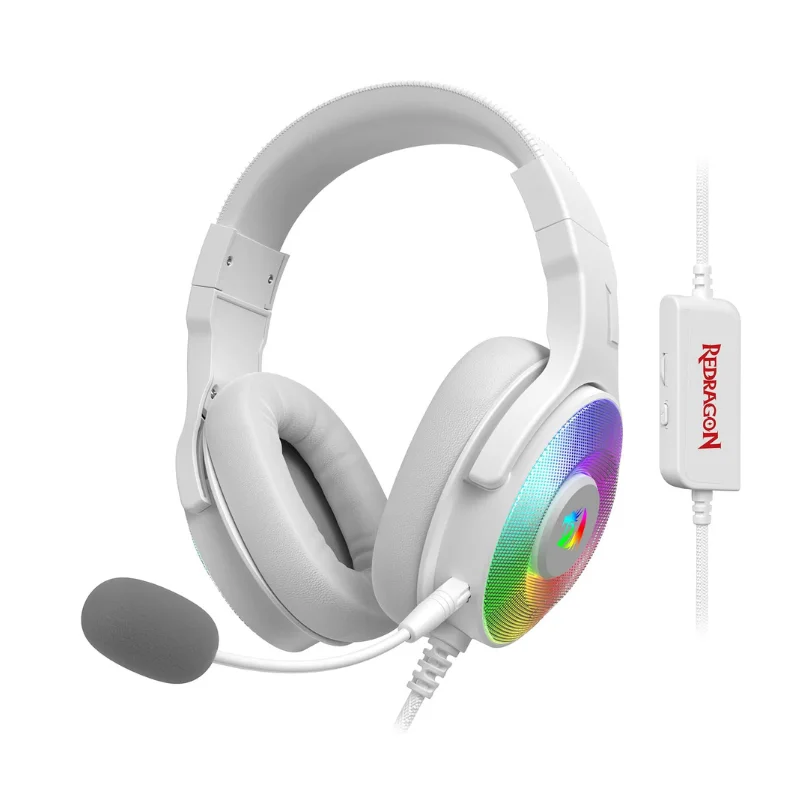 Redragon H350 White Wired Gaming Headset Dynamic RGB Backlight Stereo Surround  50MM Drivers Over-Ear Headphones