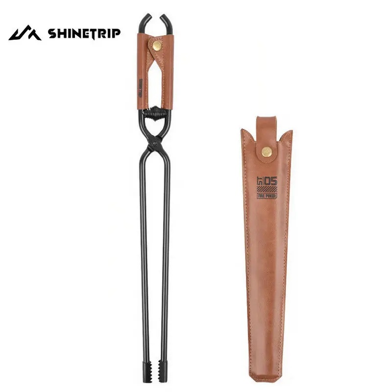 

Camping Picnic Barbecue Firewood Tongs Carbon Steel anti-scald Fire Tongs Lightweight and portable Fire Poker with Leather Cover