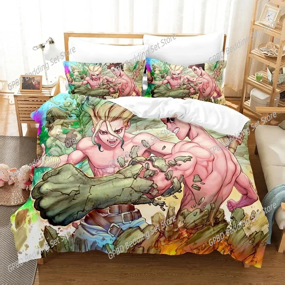 Anime Dr.Stone Senku 3D Bedding Set Duvet Cover Pillowcases Single Twin Full Queen King Size Home Decor Quilt Boys Gift