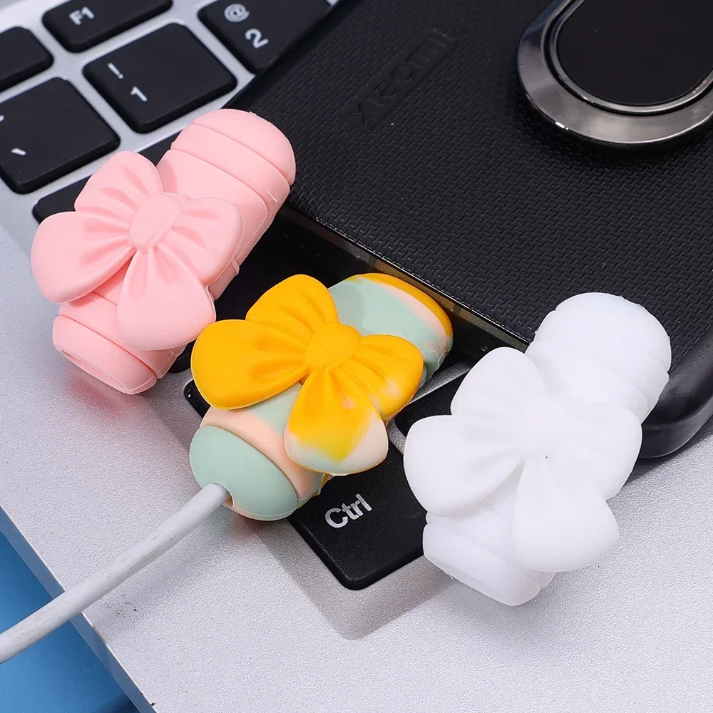 USB Type-C Cute Bowknot Soft Silicone Data Cable Protector For Samsung Xiaomi Kawaii Type C Charger Cord Anti-Break Sleeve Shell