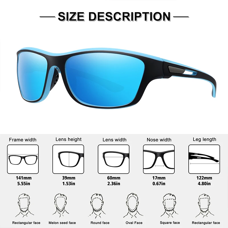 WOWSUN-gafas de sol deportivas polarizadas para hombre y mujer, lentes rectangulares para conducir y pescar, protección UV400 AA122