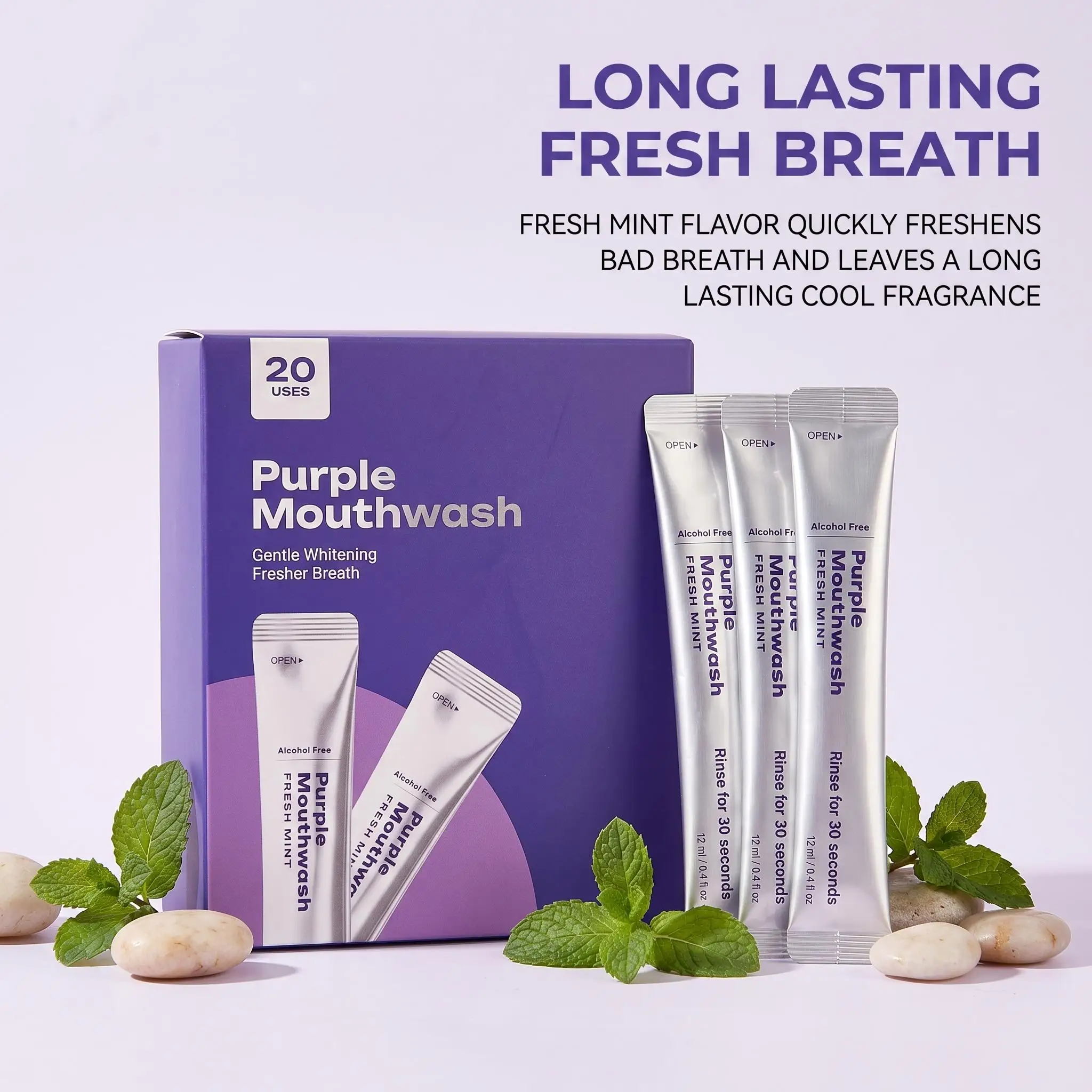 20Pack Purple Mouthwash For Teeth Whitening, Tooth Color Correcting Deep Clean Oral Food Residues Portable Whitening Mouthwash - view 3