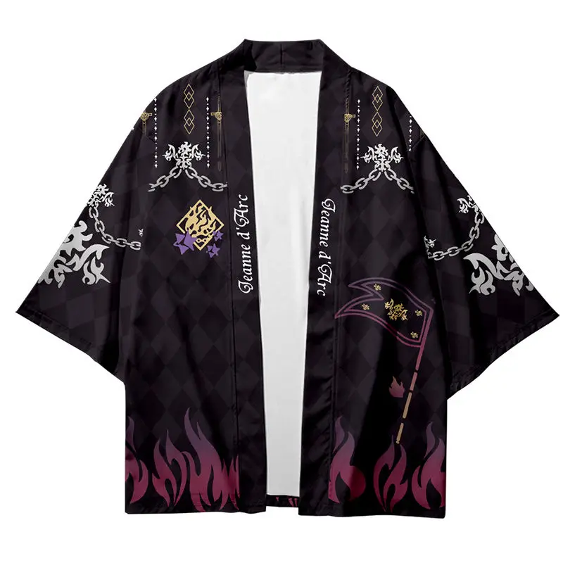 مصير الطرفية كيمونو Fgo ريشة المنسوجة صابر الملابس السوداء جوان دارك سترة انمي ياباني الرسوم المتحركة البشكير الأعلى