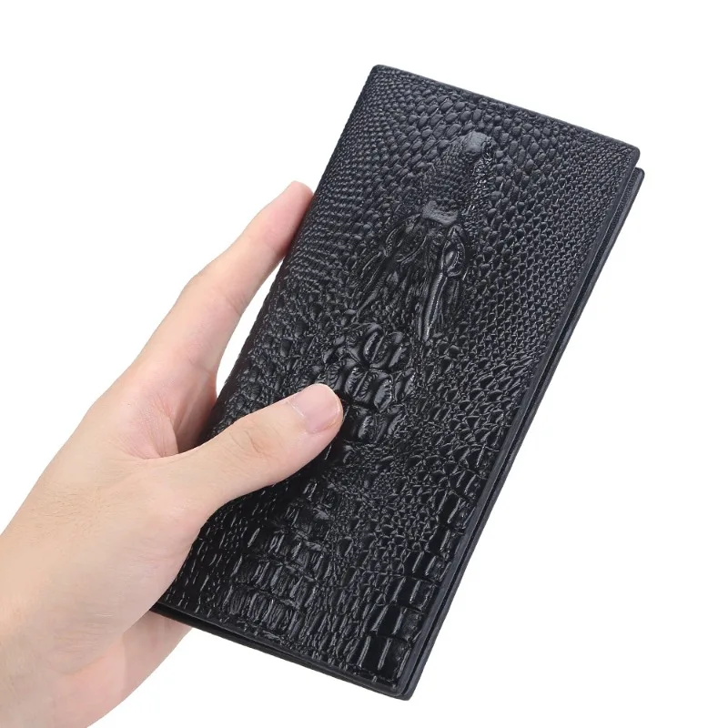 Baellerry Crocodile Men's Wallet Long Fashion Cell Phone Purse Pattern PU Trifold with ID Window Wallets for Men