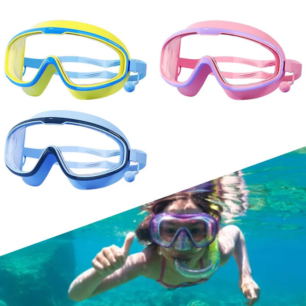 Gafas de natación antivaho para niños, gafas de natación con marco grande HD, gafas de natación con protección UV para bucear y esnórquel