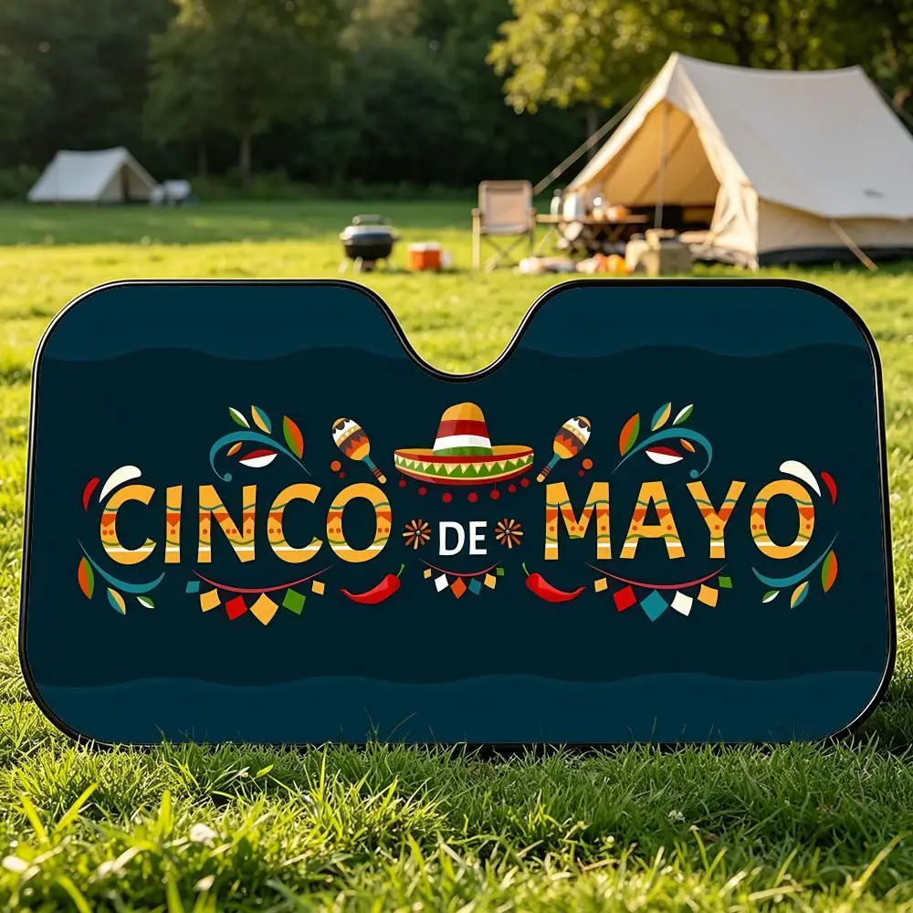

Mexican Festive C-Cinco De Mayo Sun Visor Aluminum Foil Car Sun Visor UV Protection Heat Insulation Windshield Cover