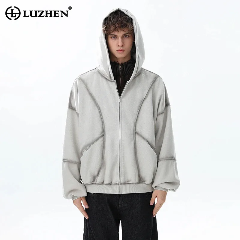 

LUZHEN 2025 New Stylish Stripe Outline Tie-dyed Vintage Hoodies Cardigan Men's Original Niche Design Street Sports Coat JY5061