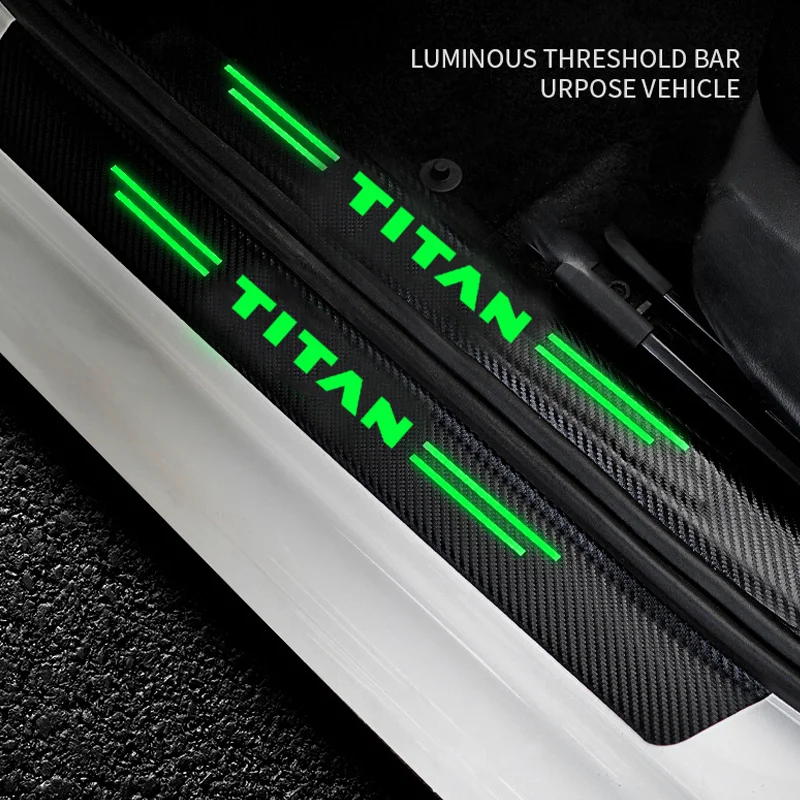 Luminous Car Door Threshold Sill Anti Kick Decals Stickers for Nissan Titan Emblem Carbon Fiber Scuff Scratch Protective Film